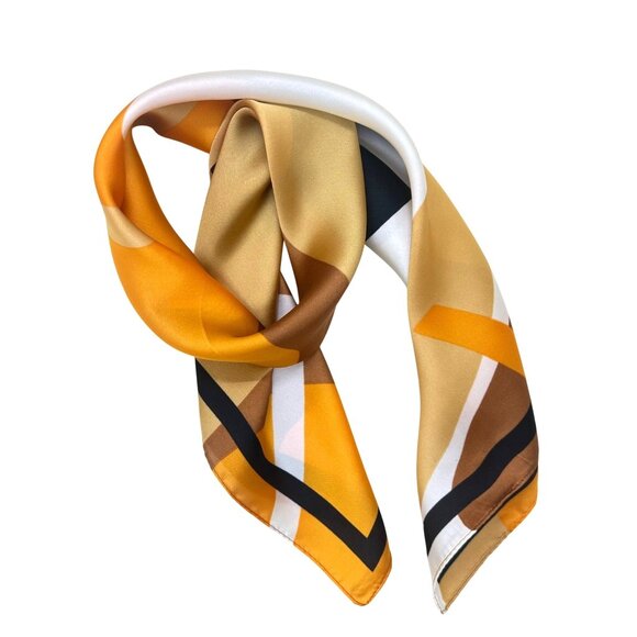 ✨Silky Square Scarf Abstract Geometric Pattern Versatile Stylish Luxury Yellow✨ - Picture 2 of 4